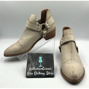 Frye Women Distressed Beige Leather Ray Harness Western Ankle Boots Sz 9.5 3255